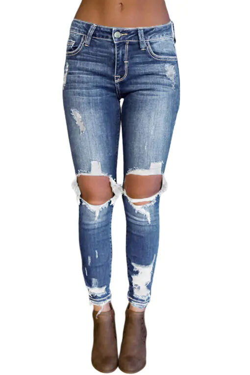 Shining Light Blue Destroyed Skinny karve jeans