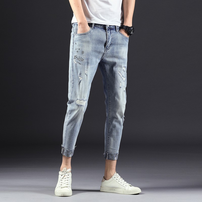 Mans ice blue color fashion denim jeans for spring