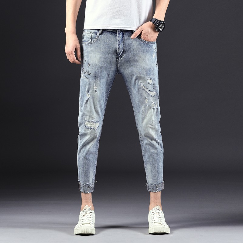 Mans ice blue color fashion denim jeans for spring