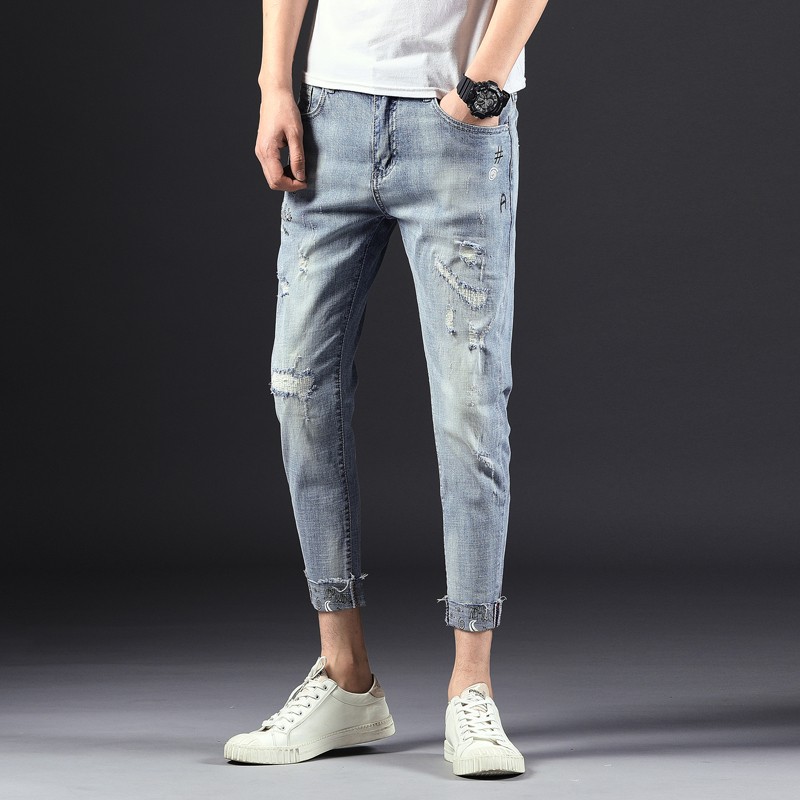 Mans ice blue color fashion denim jeans for spring