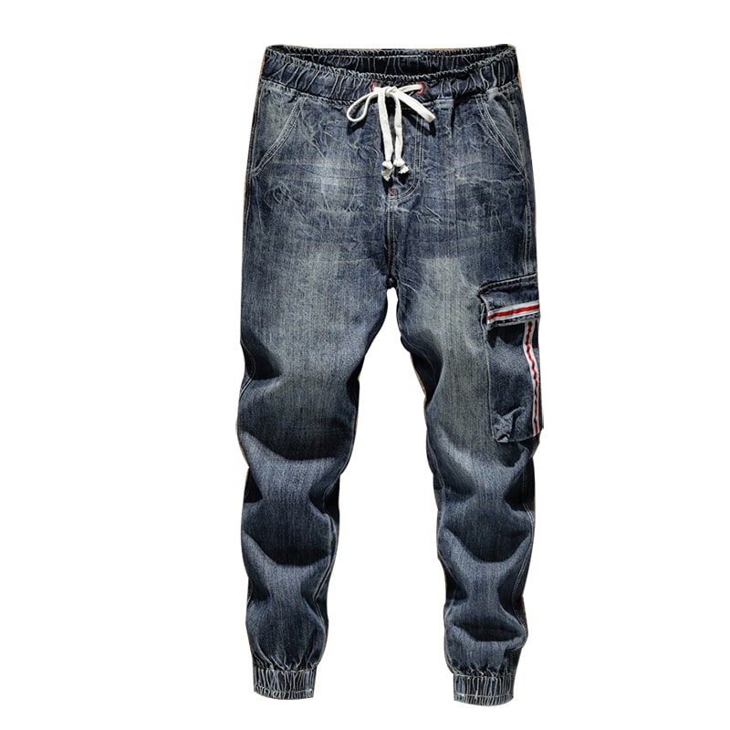 Fashionable elastic waist denim jogger red jeans for men size 29-38