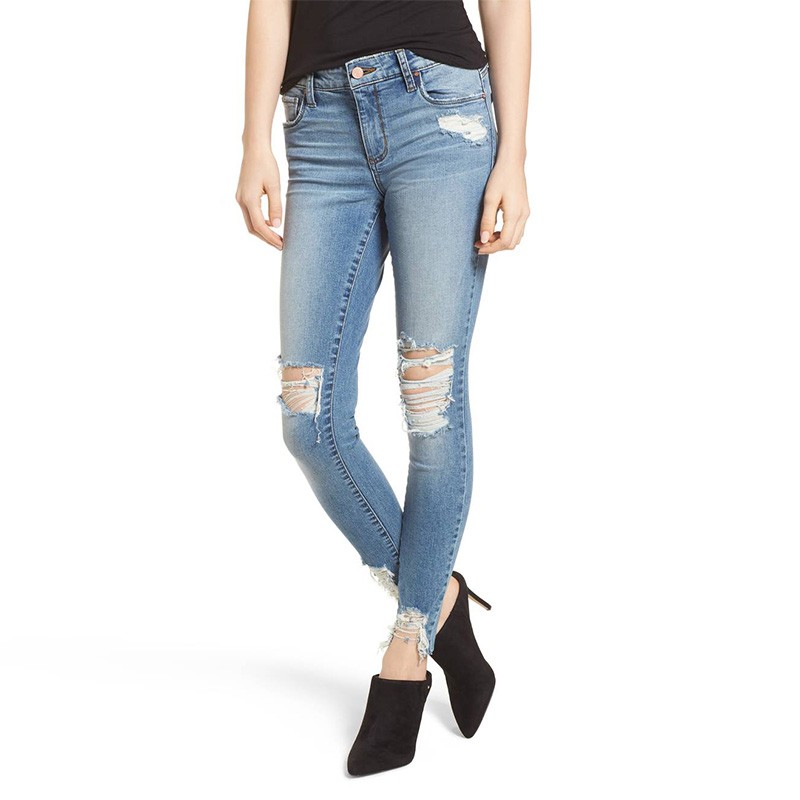 Good Quality Mid-Waist Skinny Fit Ripped Denim ripped jeans For Women