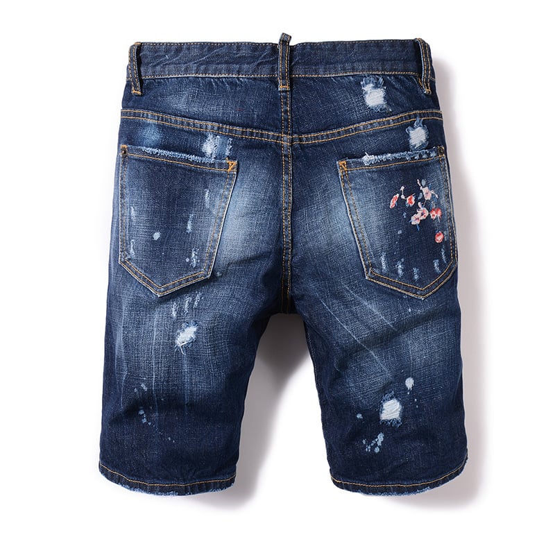 High Quality Medium Blue Embroidered Denim Shorts For Men