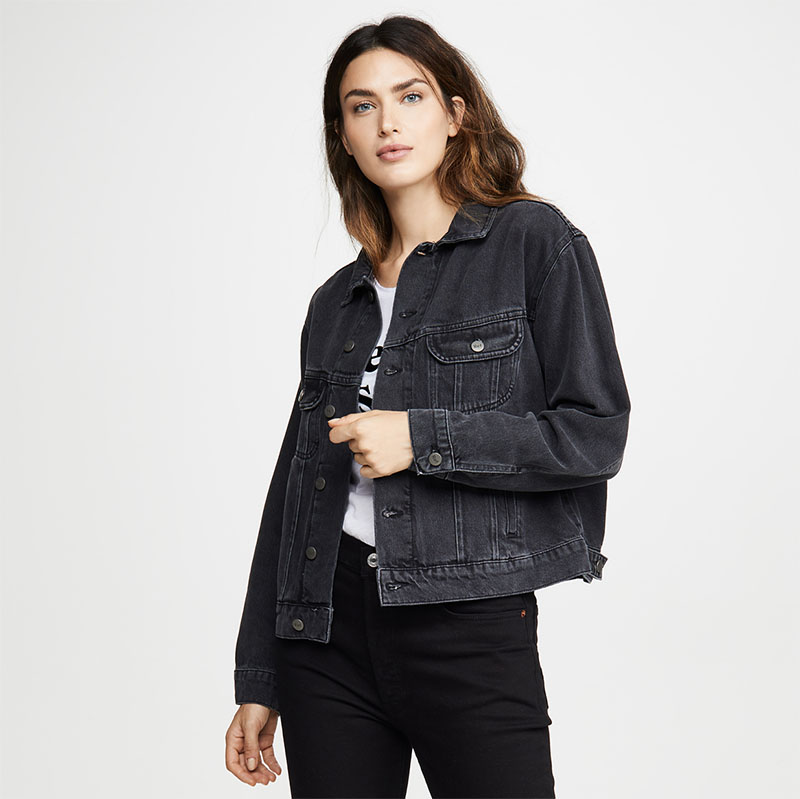Good quality basic style women vintage black denim jacket