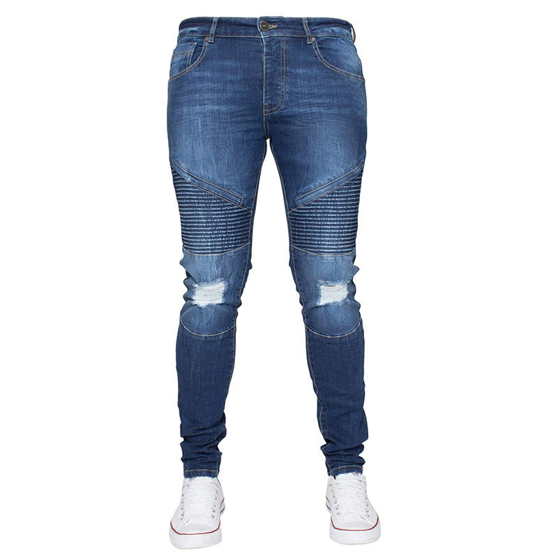 Wholesale lowest priced Mens Dark Blue Skinny Fit Ripped Moto Jeans