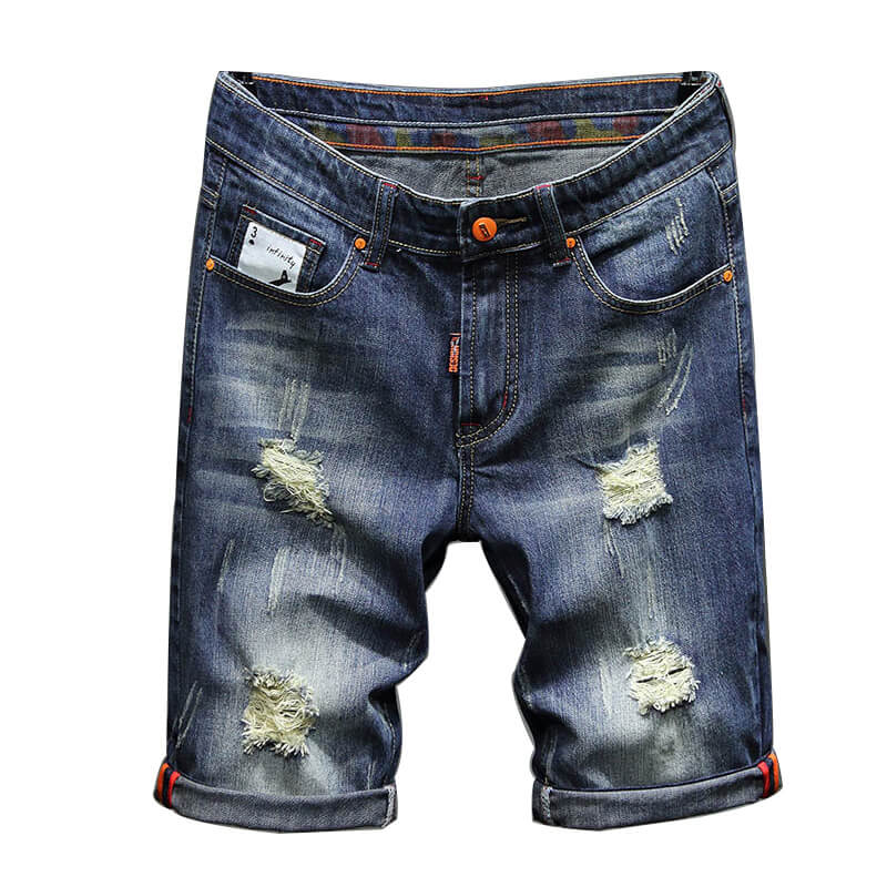 Casual Men’s Ripped Hole Destroyed Denim Jeans Short Printed Jeans ...