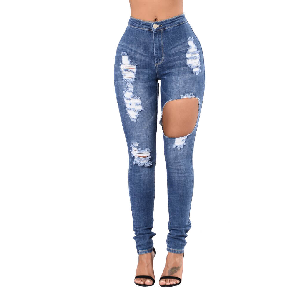 Best quality medium blue skinny fit butt lift ripped jeans for women ...