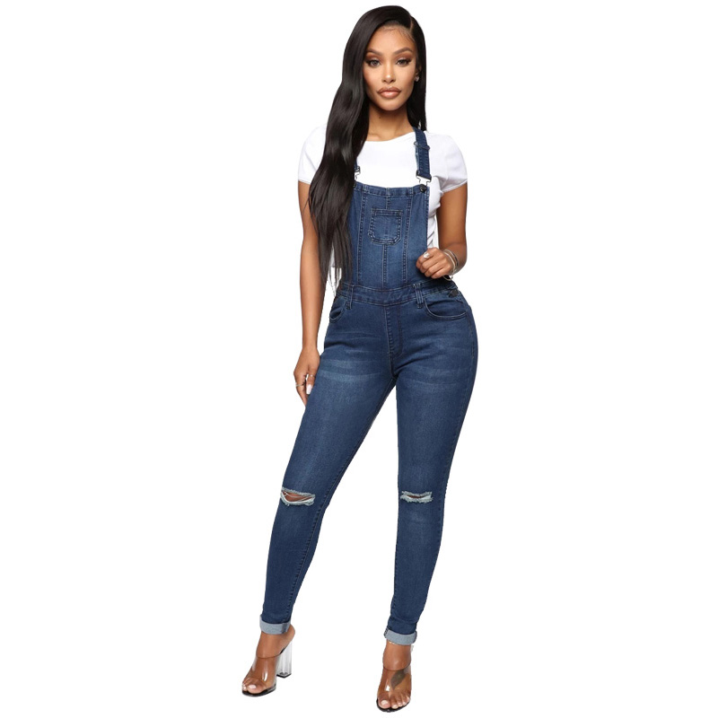 Factory direct wholesale Ripped Skinny Fit Denim Overalls For Women ...