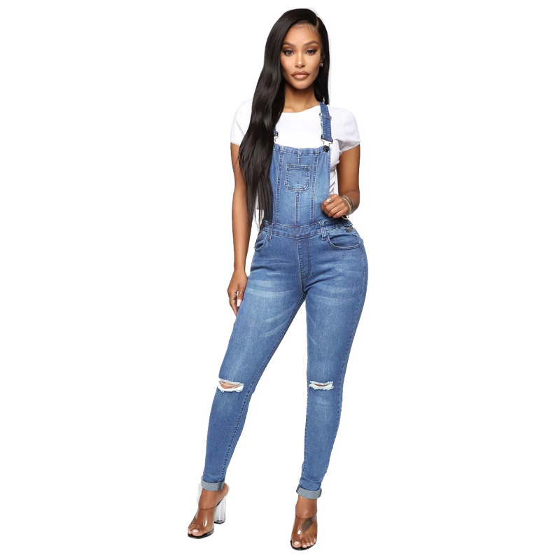 Factory direct wholesale Ripped Skinny Fit Denim Overalls For Women ...