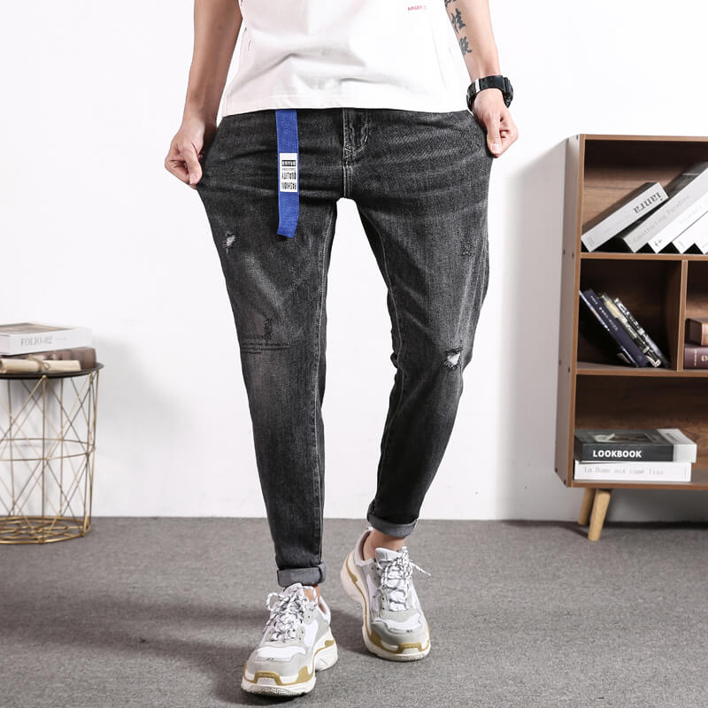 Stylish Tapered Slim Fit Men Ripped leather pants for women