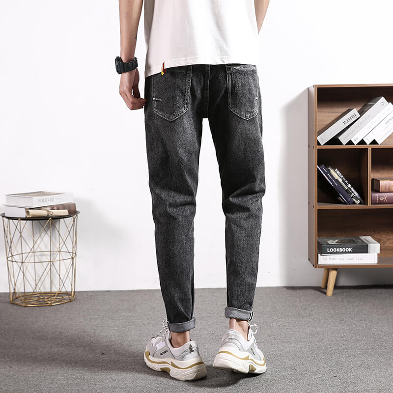 Stylish Tapered Slim Fit Men Ripped leather pants for women