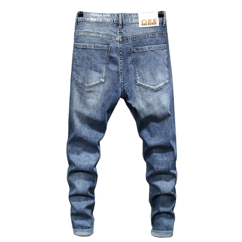 Trendy Fashion Ripped Light BLue Slim Fit Denim Pants Men 28-38