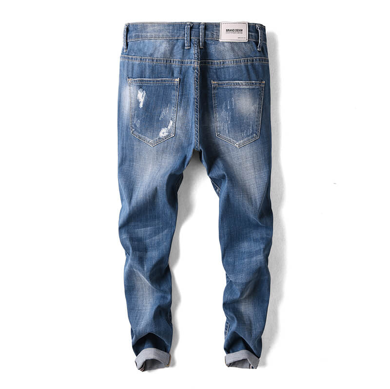 Man Soft Cotton Material Slim Fit Medium Blue Jeans Trouser