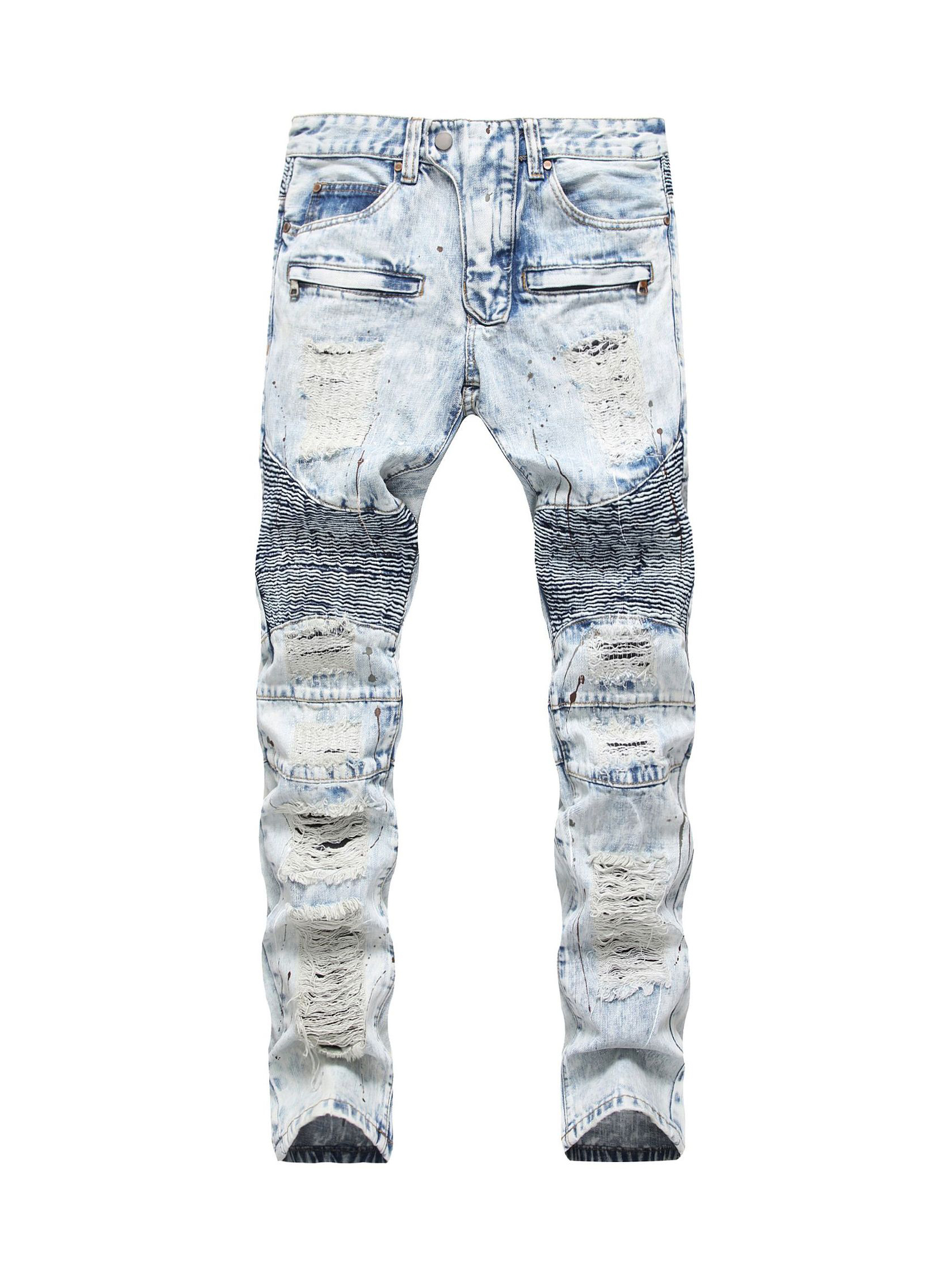 Modern Ruffled Gradient Splash Color Ripped Jeans