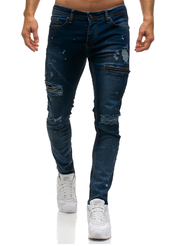 Smart Casual Low Waist Mens Skinny Ripped Jeans