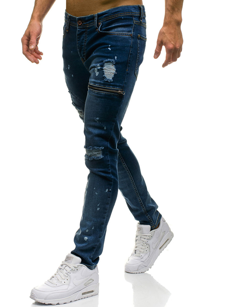 Smart Casual Low Waist Mens Skinny Ripped Jeans