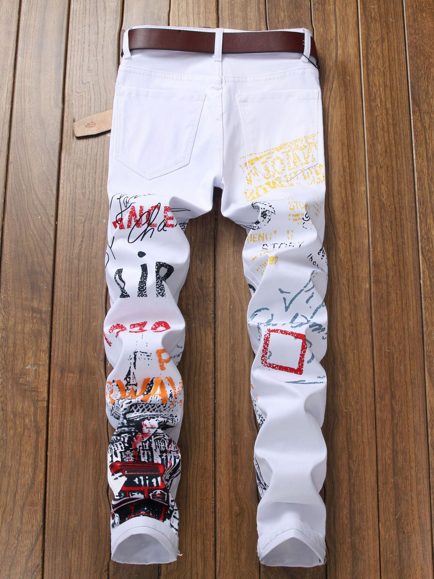 Tony Slim Letter Print Skinny Boyfriend Jeans