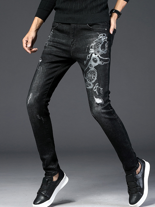 Stylish Creative Embroidery Slim Mens Jeans