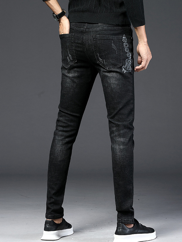 Stylish Creative Embroidery Slim Mens Jeans