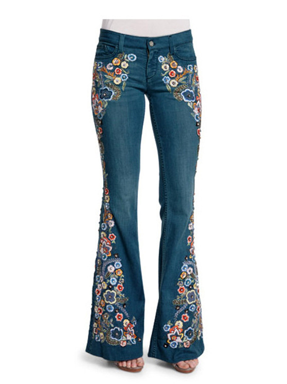Eye-catching Vintage Embroidery High Waist Bootcut Jeans