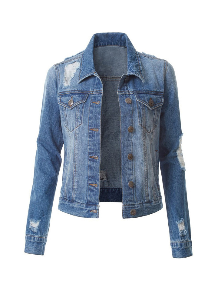 Easy Matching Ripped Short Denim Jacket for Women