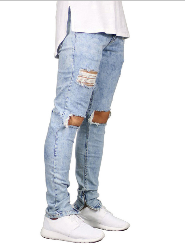 Brilliant Solid Zip Up Men Distressed Jeans