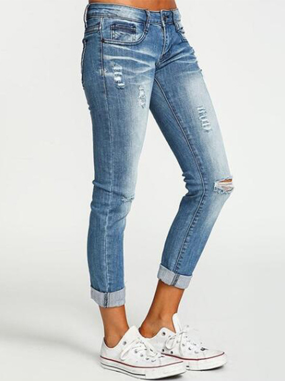 Casual Gradient Color Skinny Ripped Jeans