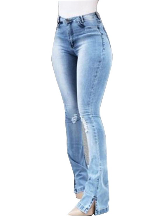 Stylish Skinny Bottom Split Ripped Jeans for women