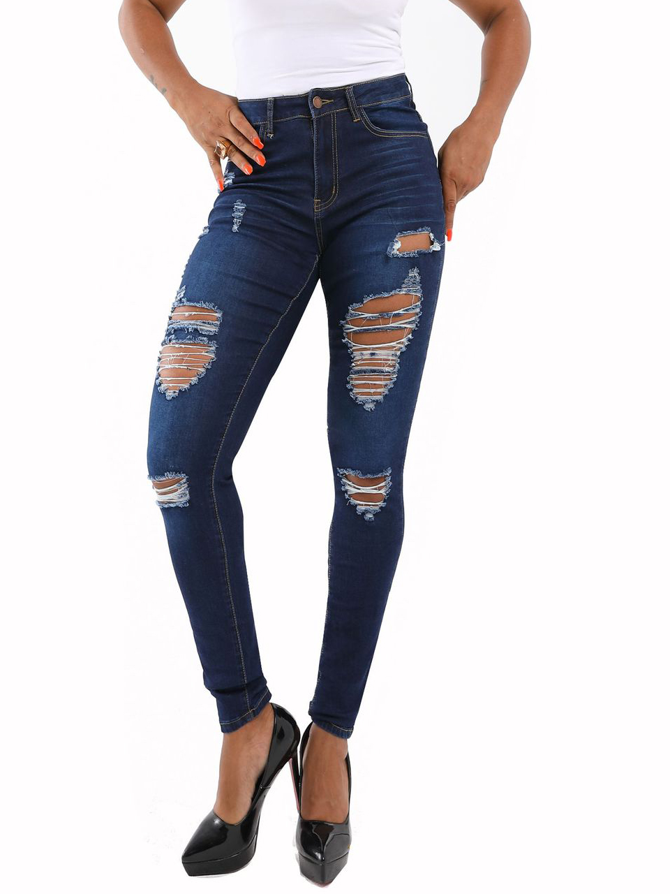 Smart Hot Sale Mid Waist Ripped Jeans For Women