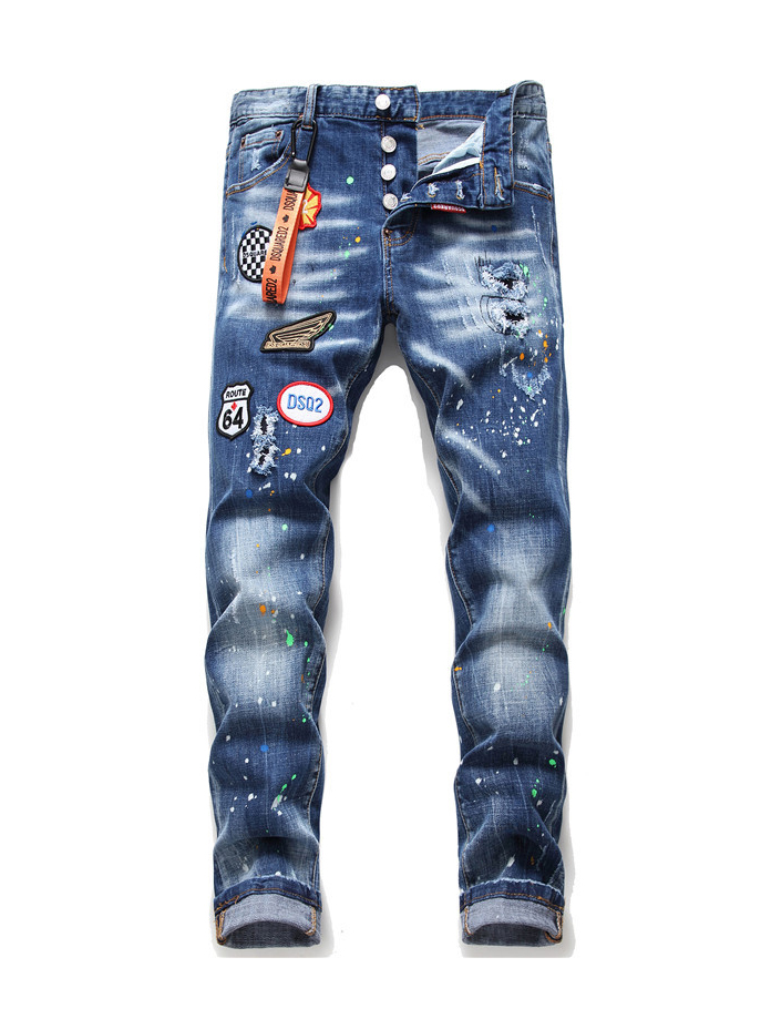 Tony Novelty Labelling Pattern Embroidery Slim Fit Jeans
