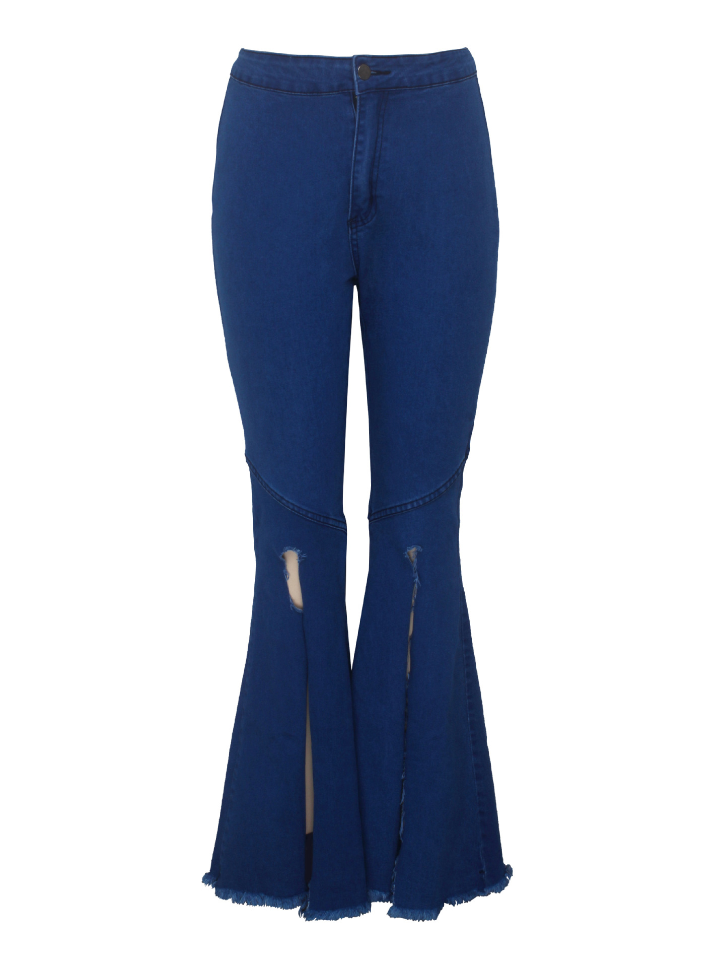 Chic Dark Blue Split Bottom Trendy Flare Jeans
