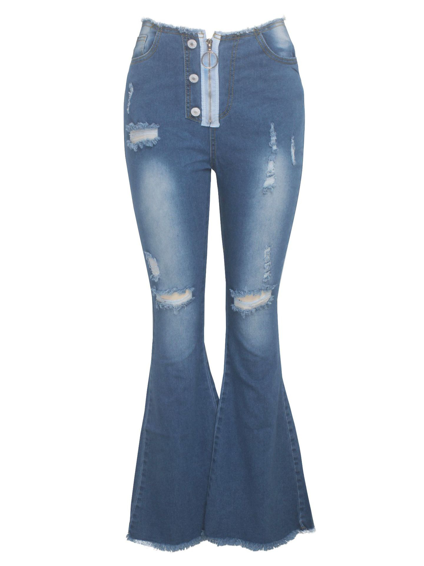 Street Style High Waist Ripped Bell Bottom Jeans for women