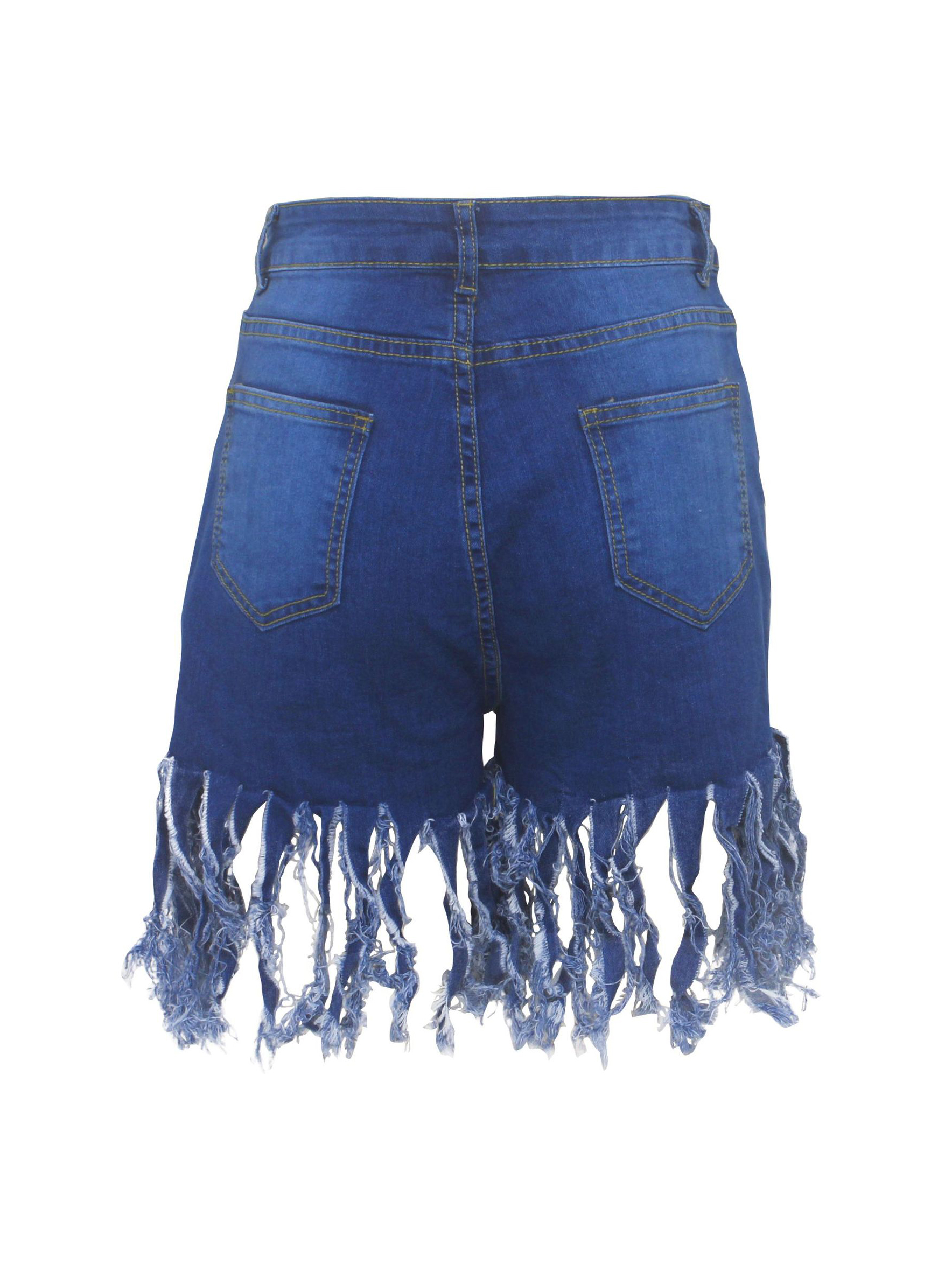 Stylish Tassel Edge Solid Color Fitted Short Jeans