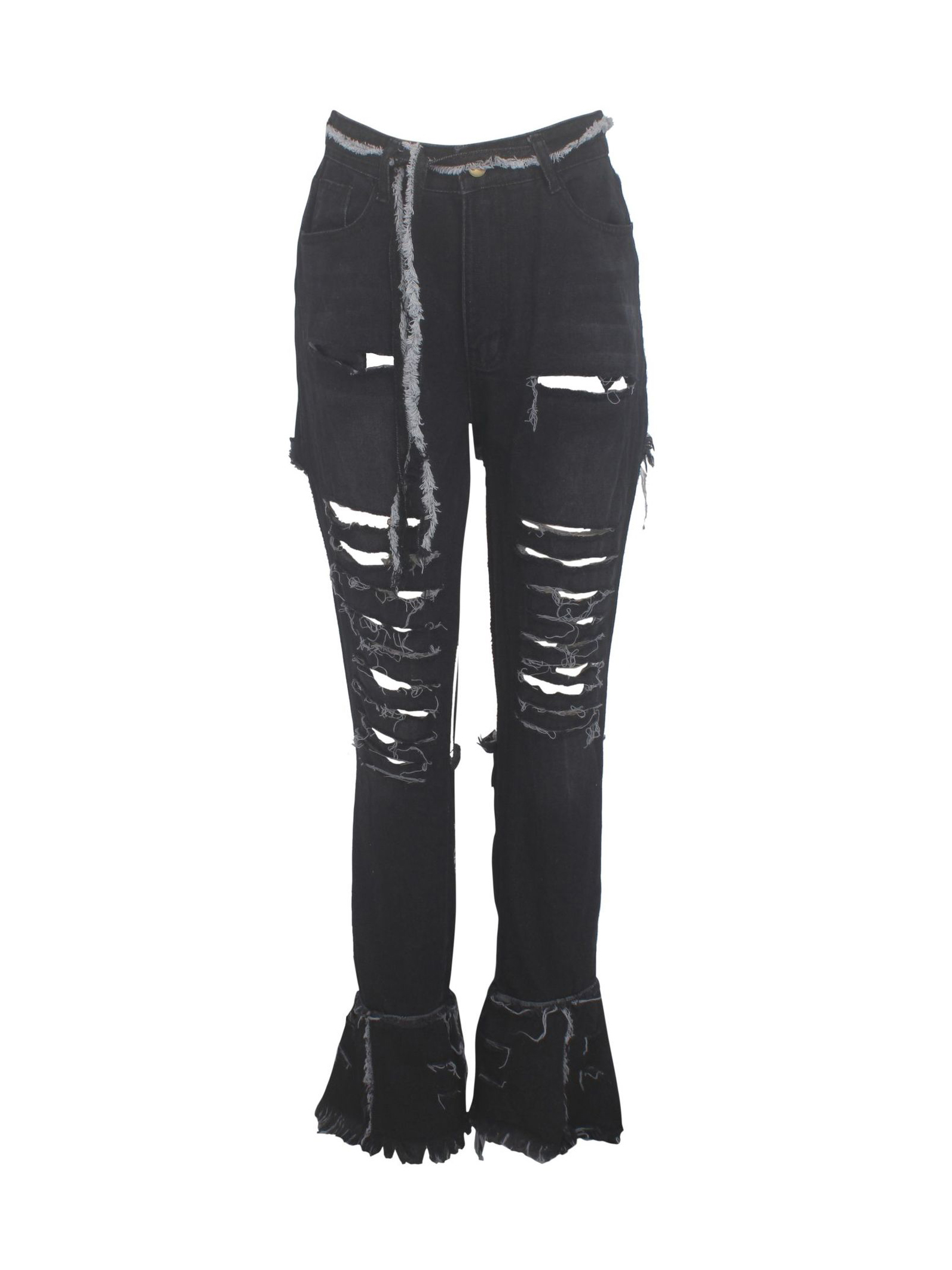 Attractive High Waist Black Ripped Jeans