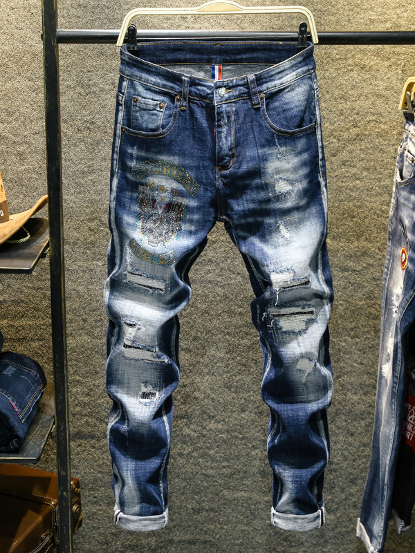 Brilliant Skeleton Rhinestone Patch Distressed Jeans