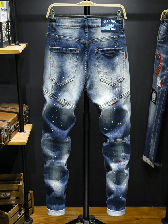 Casual Plaid Letter Pattern Patchwork Slim Fit Jeans