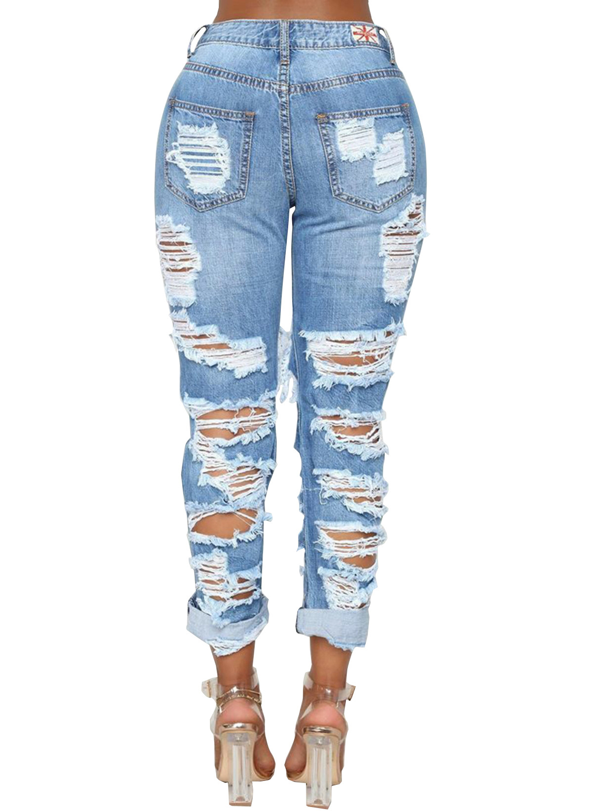 Personality Mid Waist Ripped Jeans for Women