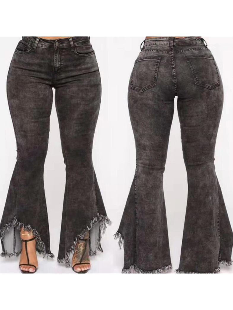 Eye-catching Ragged Hem Black Bootcut Jeans for women
