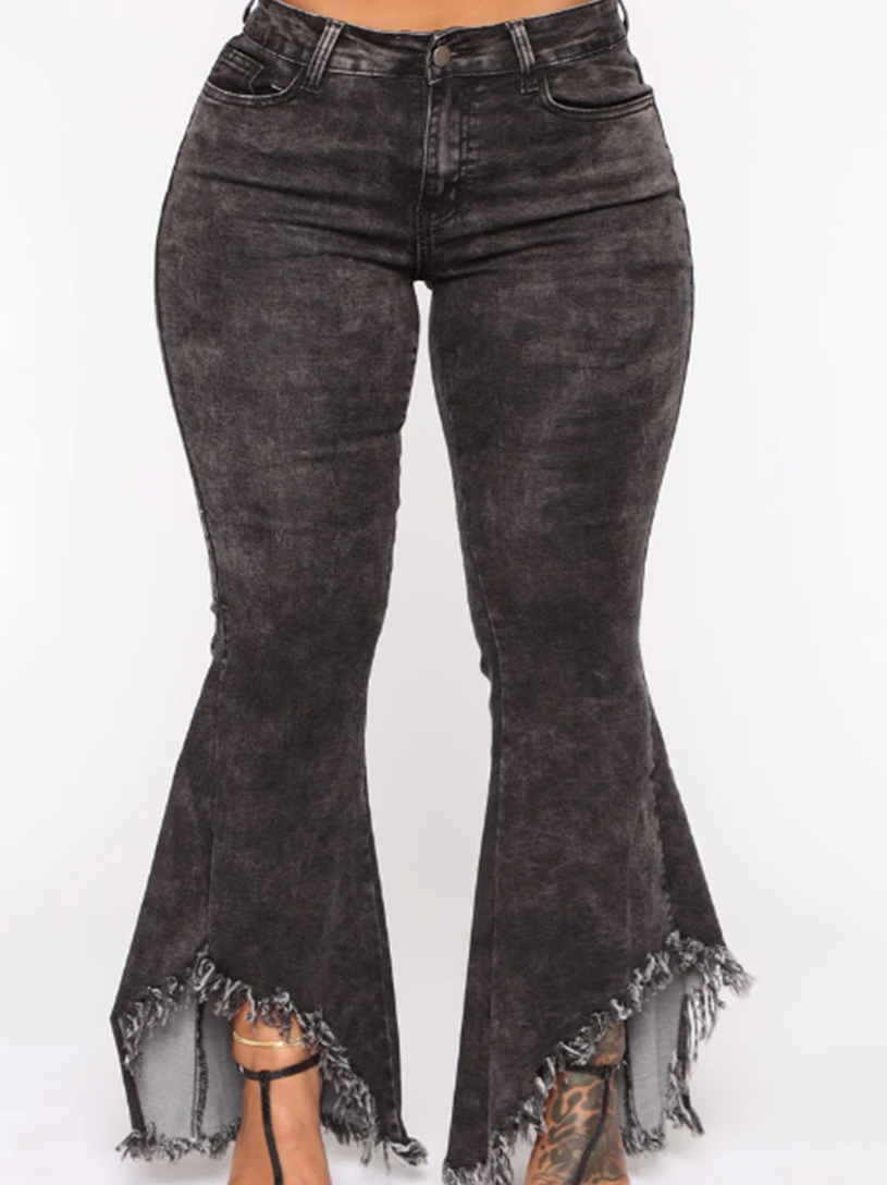 Eye-catching Ragged Hem Black Bootcut Jeans for women