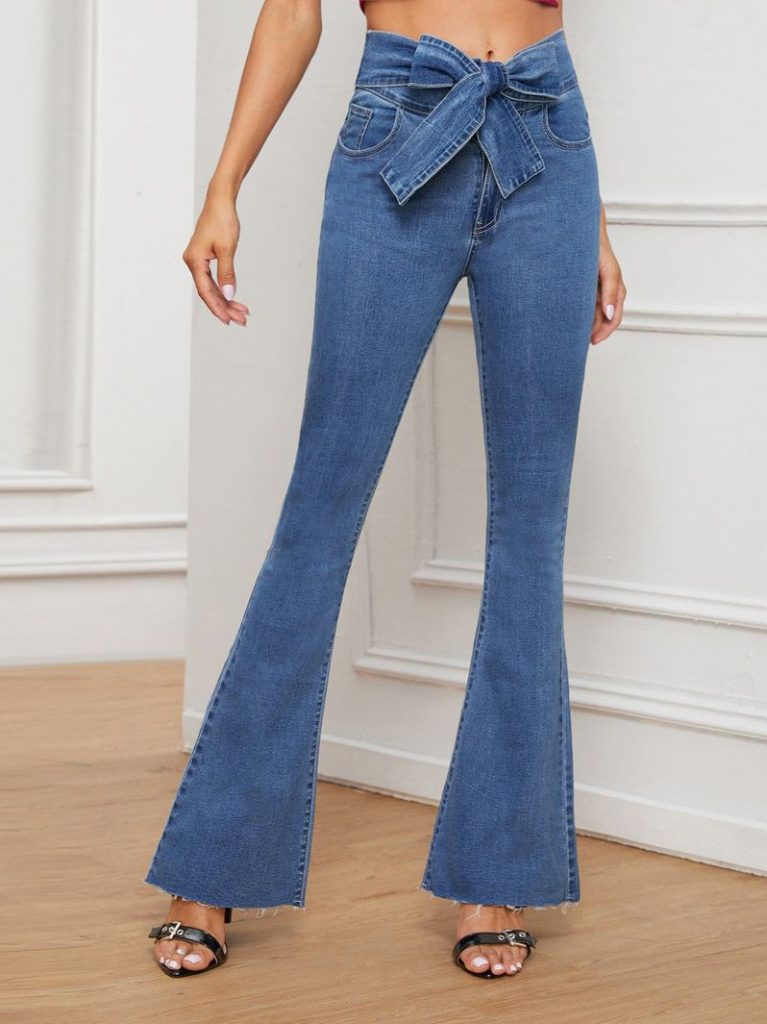 Chic Bow Belt High Waist Fitted Flare Jeans – wholesale jeans suppliers ...