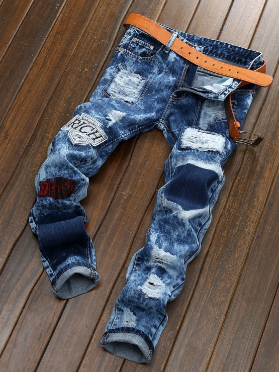 Chic Euro Appliques Patchwork Ripped Jeans For Men