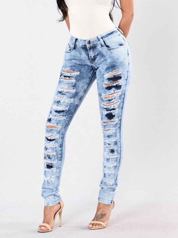 Chic Skinny Ripped Low Rise Custom Made Jeans