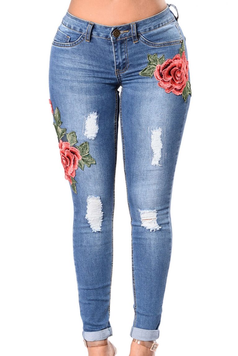 embroidered skinny jeans