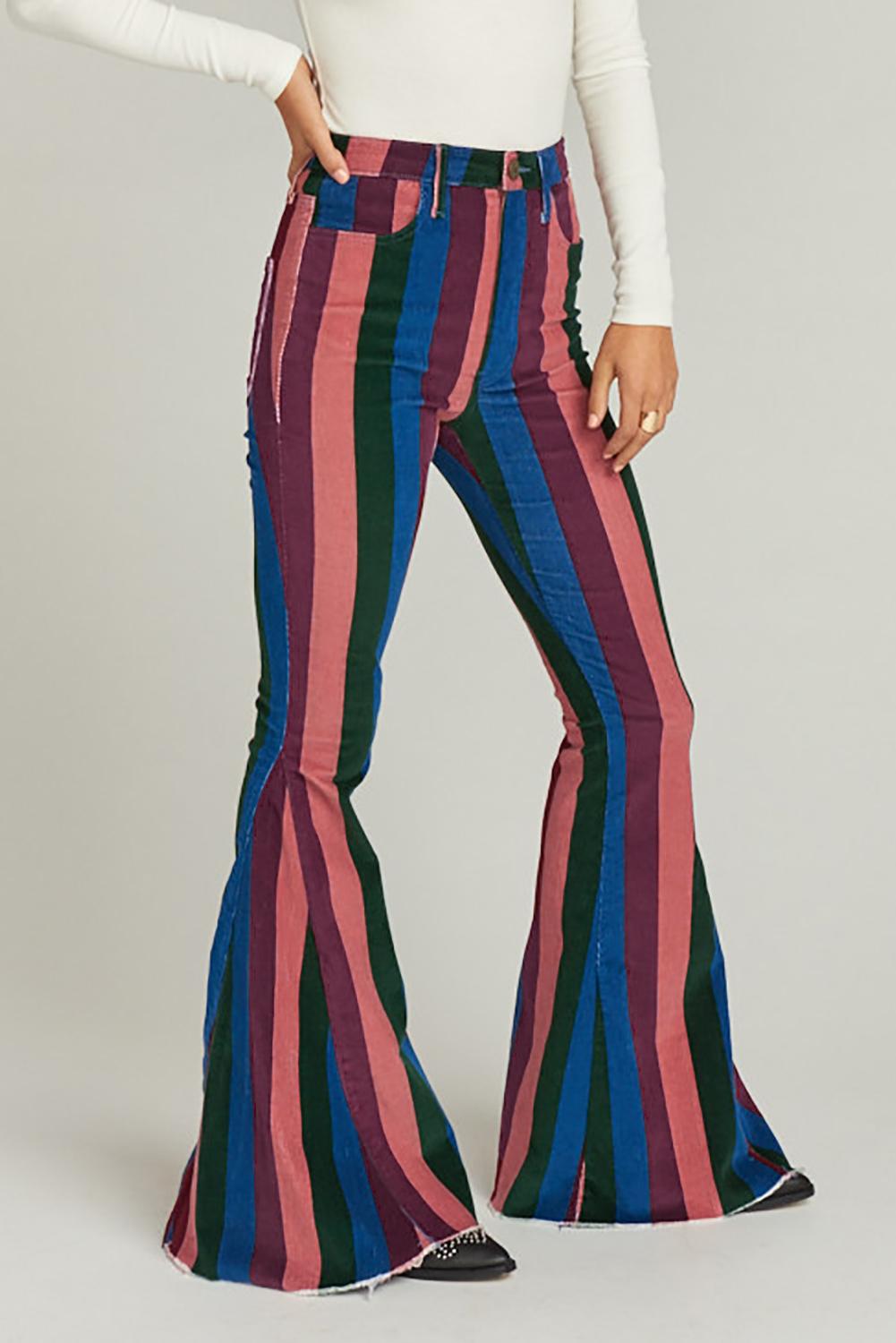 Elegant Zip Up Striped Bell Jeans
