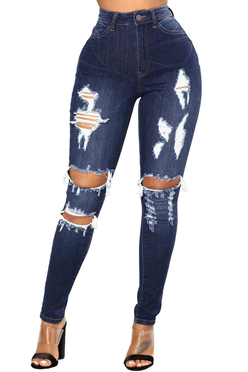 Dark Denim Distressed Skinny karve jeans