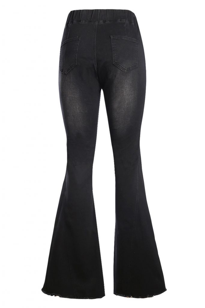 Fashionable Black Distressed Bell Bottom Denim Pants – wholesale jeans ...