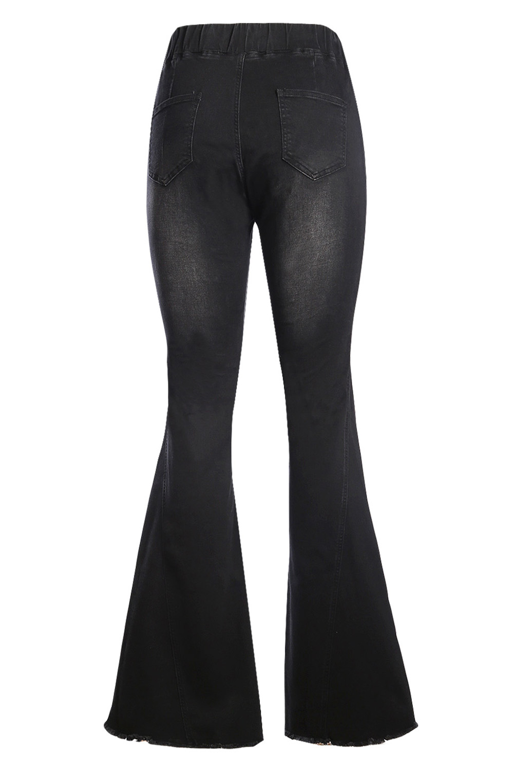 Fashionable Black Distressed Bell Bottom Denim Pants