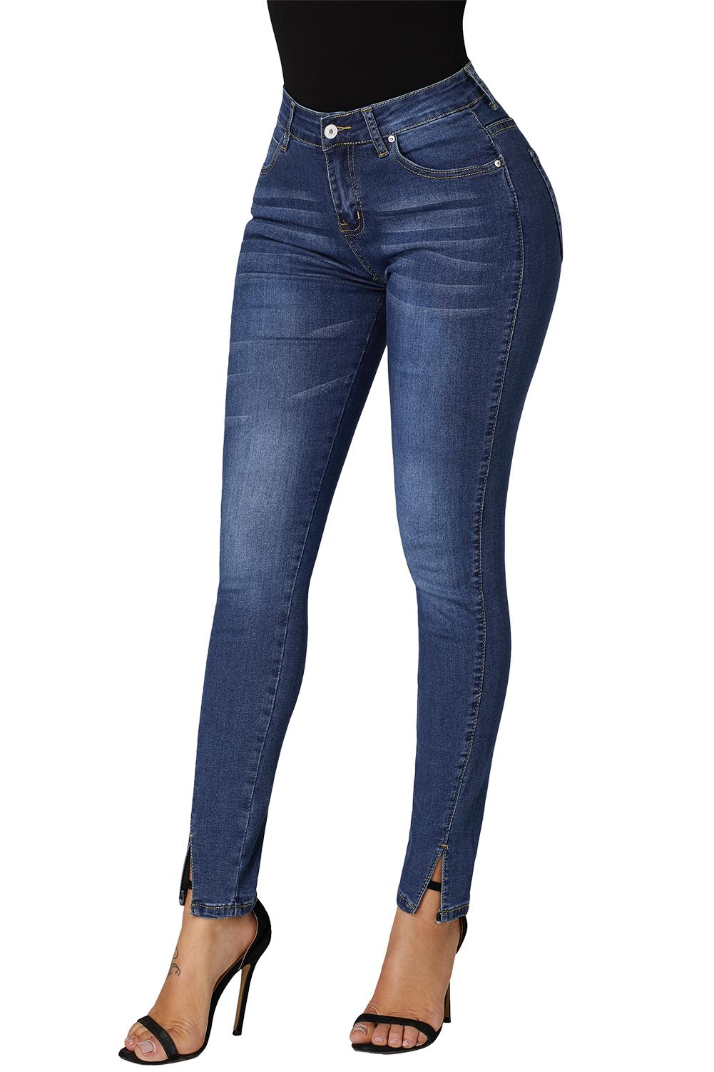 Fashionable Blue Slit Front Skinny karve jeans for Women