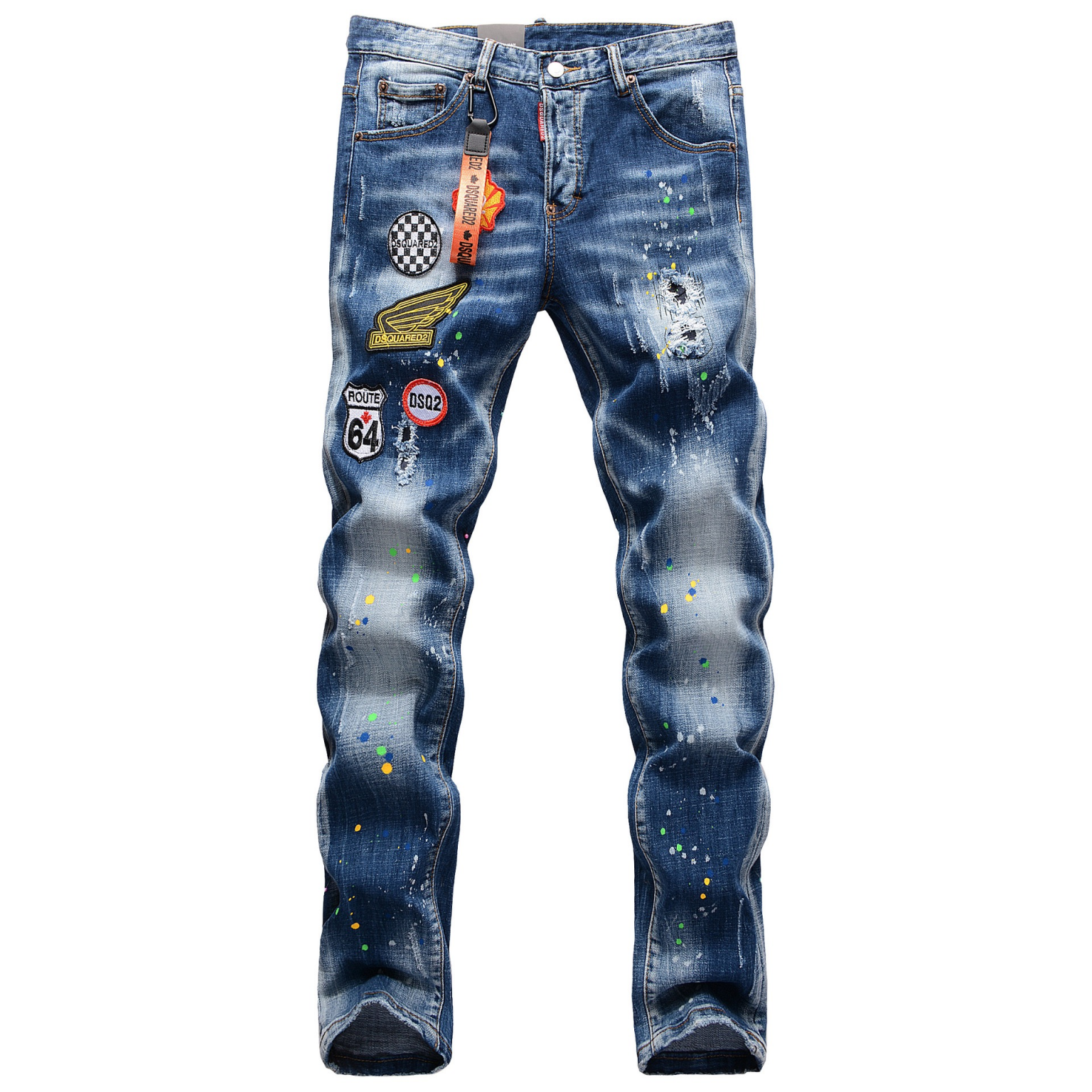 Wholesale DSQ2 Denim Pants Men’s Patchwork Badge Streetwear Ripped ...